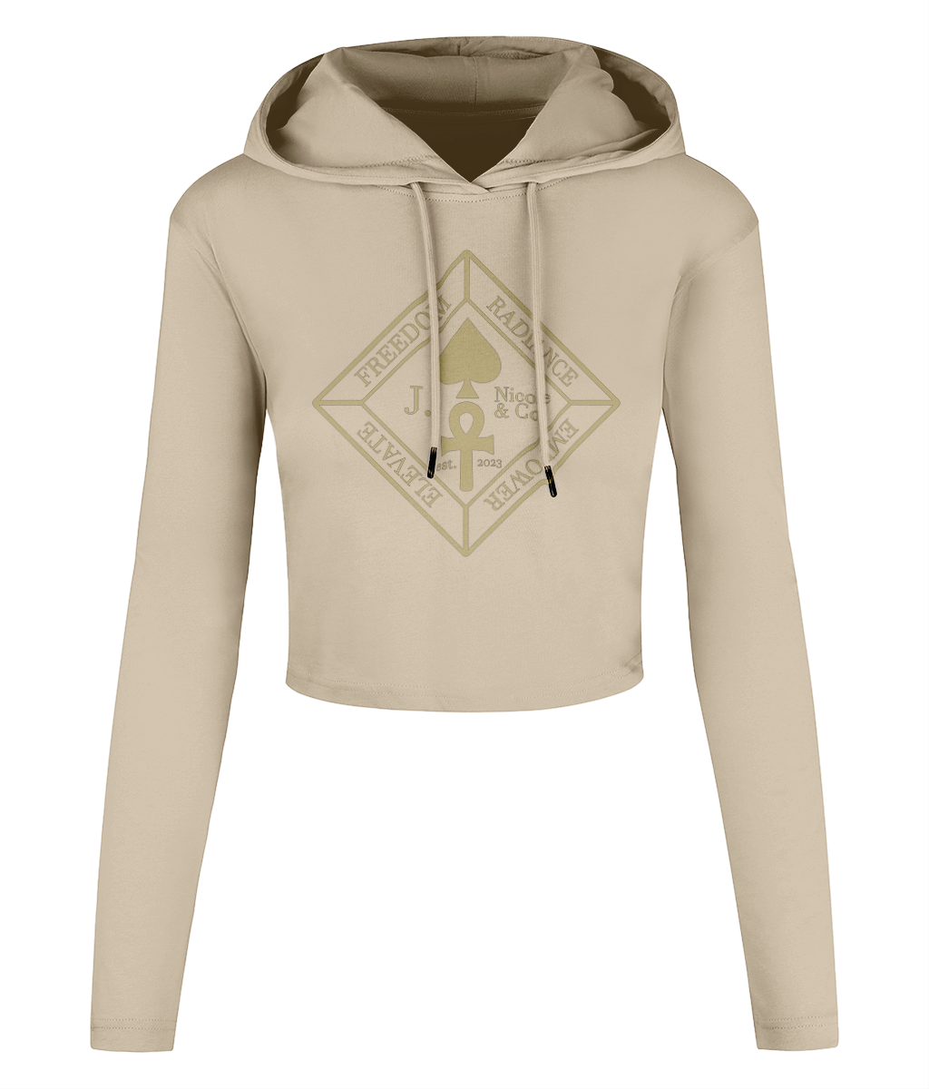 J Nicole Crest Cropped Hooded T-shirt Sand