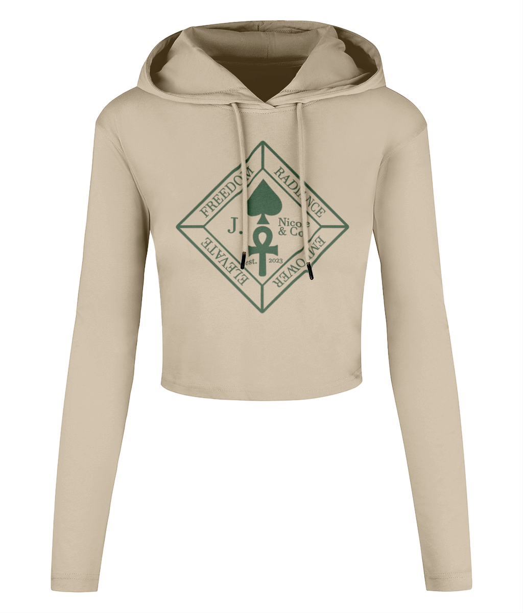 J Nicole Crest Cropped Hooded T-shirt Cash Green