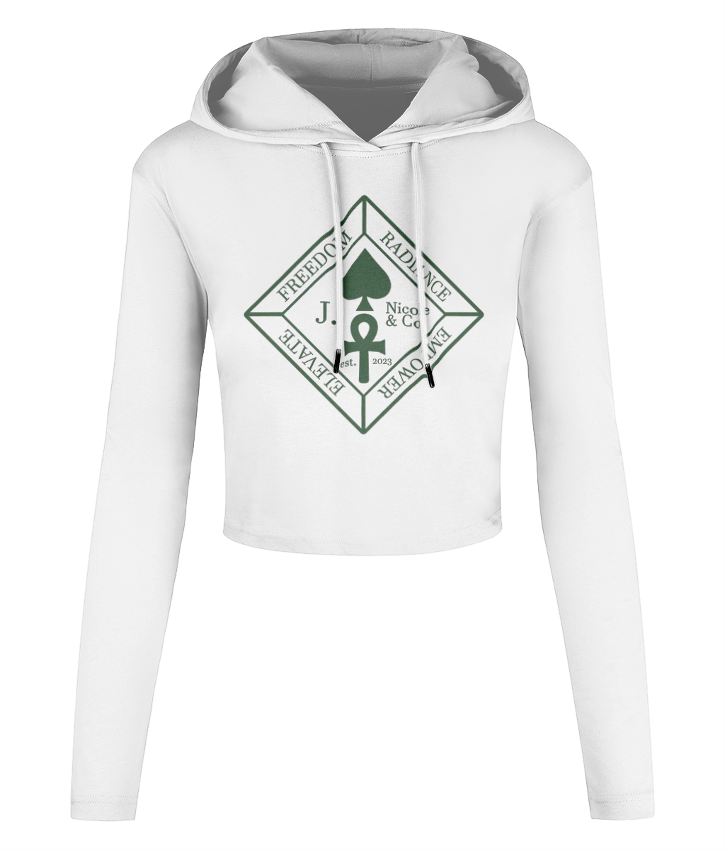 J Nicole Crest Cropped Hooded T-shirt Cash Green