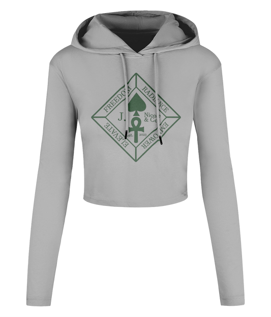 J Nicole Crest Cropped Hooded T-shirt Cash Green