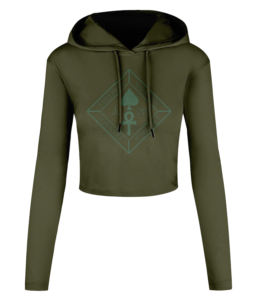 J Nicole Crest Cropped Hooded T-shirt Cash Green