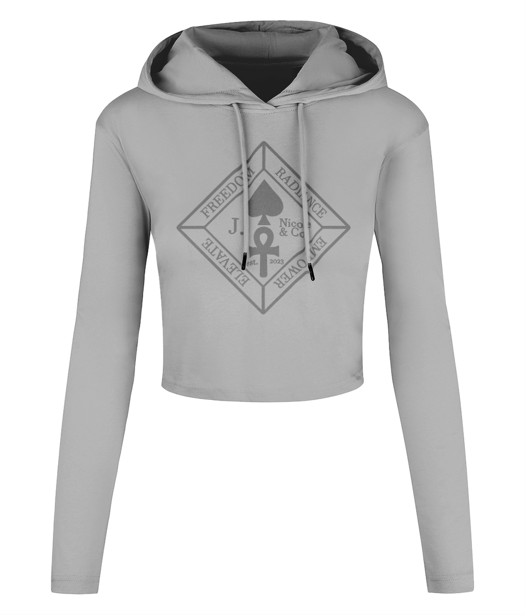 J Nicole Crest Cropped Hooded T-shirt Slate