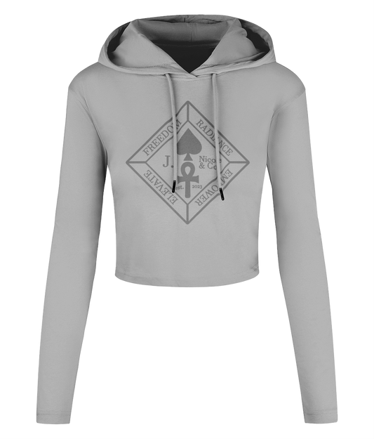 J Nicole Crest Cropped Hooded T-shirt Slate